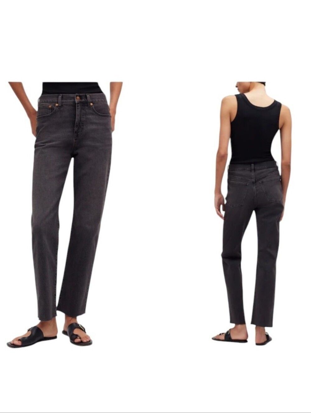 NWT Madewell '90s Straight Crop Jean Benley Wash Black Raw Hem Size 26